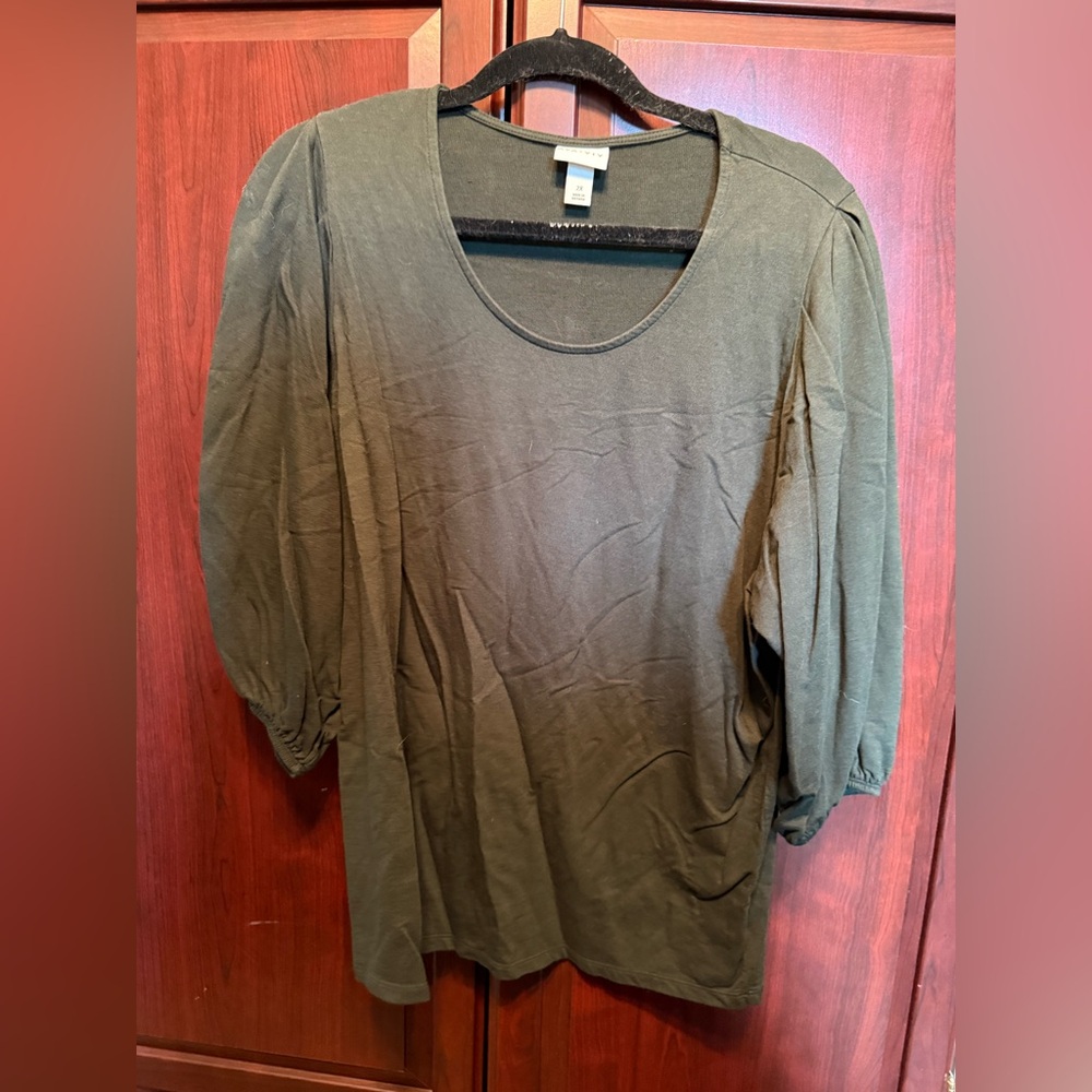 Ava & Viv Brown 3/4 Sleeve Relaxed Blouse